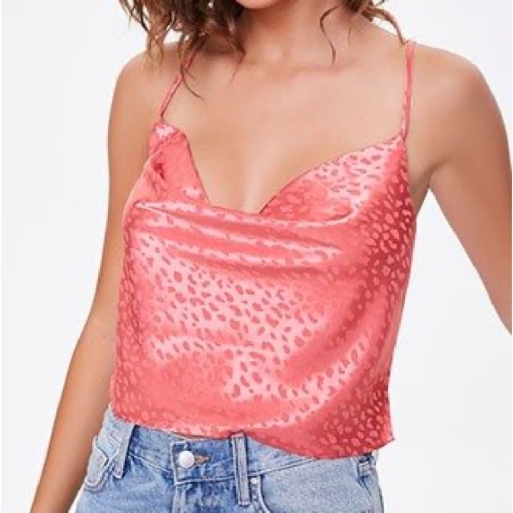Pink Leopard Print Cowl-Neck Tank Top